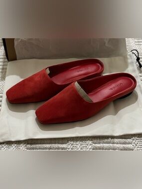 NEW in box Vince Valentina red suede square toe mule slip on shoes Sz 5.5, 35.5